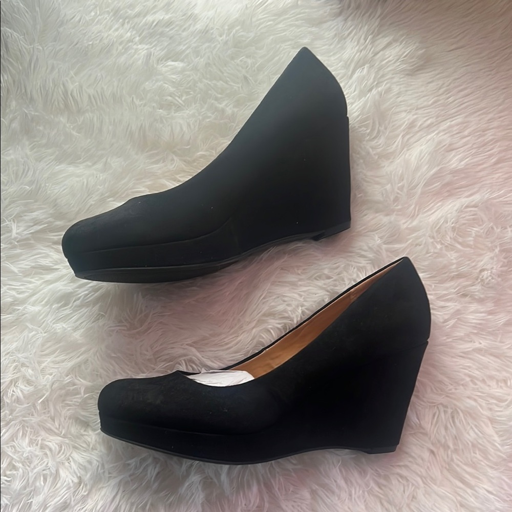a.n.a Black Wedge Slip-On Shoes